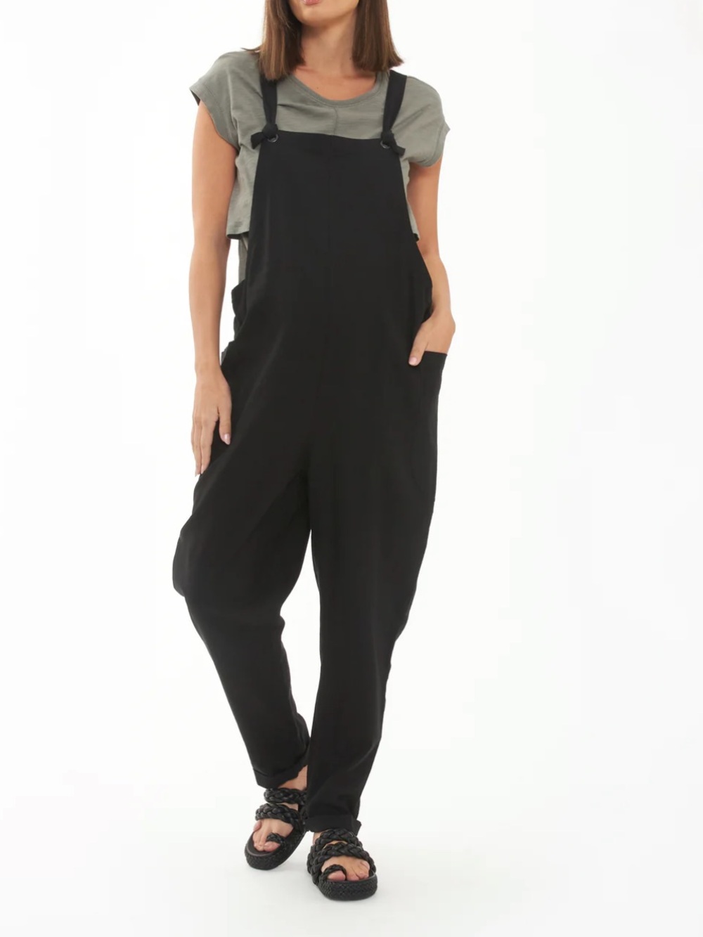 RIPE MATERNITY Poppy Linen Jumpsuit in Black Slouchy